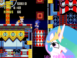 Size: 640x480 | Tagged: artist needed, source needed, safe, princess celestia, alicorn, pony, barrel of doom, carnival night zone, crossover, game, miles "tails" prower, sonic the hedgehog, sonic the hedgehog (series), sonic the hedgehog 3, trollestia