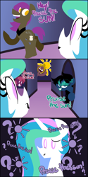 Size: 604x1212 | Tagged: safe, artist:frostedwarlock, princess celestia, oc, alicorn, pony, celestia replies, comic, dark souls, praise the sun, tumblr