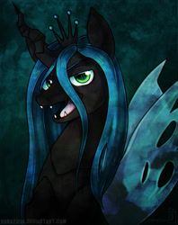 Size: 1900x2400 | Tagged: safe, artist:hagazusa, queen chrysalis, changeling, changeling queen, art trade, dark, fangs, solo