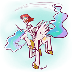 Size: 1000x1000 | Tagged: safe, artist:php52, princess celestia, human, lauren faust, riding