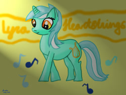 Size: 1000x750 | Tagged: safe, artist:anna-krylova, lyra heartstrings, pony, unicorn, female, green coat, horn, mare, solo, two toned mane