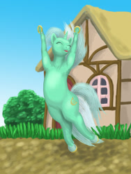 Size: 750x1000 | Tagged: safe, artist:soobel, lyra heartstrings, horseshoes, irrational exuberance, smiling, solo, underhoof