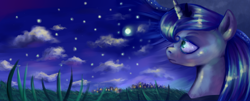 Size: 1900x768 | Tagged: safe, artist:szopwmeloniku, princess luna, alicorn, pony, detailed background, female, mare, solo