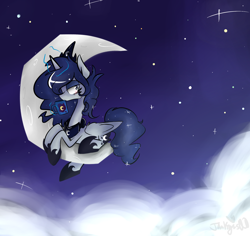 Size: 1800x1700 | Tagged: safe, artist:jankrys00, princess luna, alicorn, pony, cup, lunadoodle, magic, moon, night, solo, tangible heavenly object, telekinesis