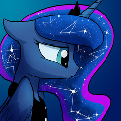 Size: 1280x1280 | Tagged: safe, artist:darkflame75, princess luna, alicorn, pony, constellation, lunadoodle, portrait, solo