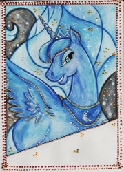 Size: 1024x1424 | Tagged: safe, artist:jennyshevchenko, princess luna, alicorn, pony, female, horn, mare, solo, traditional art