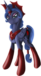 Size: 613x1128 | Tagged: safe, artist:nalesia, princess luna, alicorn, pony, alternate hairstyle, boots, evil luna, horn ring, simple background, smiling, smirk, solo, tail wrap, transparent background, vector