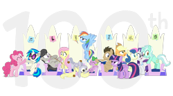 Size: 1350x750 | Tagged: safe, artist:dm29, derpibooru import, applejack, bon bon, derpy hooves, dj pon-3, doctor whooves, fluttershy, lyra heartstrings, octavia melody, pinkie pie, rainbow dash, rarity, spike, sweetie drops, twilight sparkle, twilight sparkle (alicorn), vinyl scratch, alicorn, dragon, earth pony, pegasus, pony, unicorn, slice of life (episode), the cutie map, background six, female, mare, muffin, simple background, that was fast, transparent background