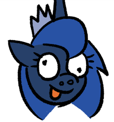 Size: 281x302 | Tagged: safe, artist:lovelyneckbeard, princess luna, alicorn, pony, :p, cropped, derp, icon, silly, silly pony, simple background, smiling, solo, tongue out