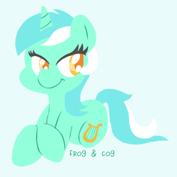 Size: 960x960 | Tagged: safe, artist:frog&cog, artist:gopherfrog, lyra heartstrings, pony, unicorn, amputee, background pony, colored pupils, heartstrings, lidded eyes, simple background, smiling