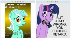 Size: 517x281 | Tagged: safe, artist:porkboy, lyra heartstrings, twilight sparkle, bill nye, conspiracy lyra, context is for the weak, derpibooru, exploitable meme, juxtaposition, juxtaposition win, meme, meta, vulgar