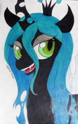 Size: 2656x4180 | Tagged: safe, artist:martu-rw, queen chrysalis, changeling, changeling queen, female, horn, solo, traditional art