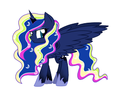 Size: 1600x1200 | Tagged: safe, artist:thelyuba1211, princess luna, alicorn, pony, rainbow power, rainbow power-ified, simple background, solo, transparent background