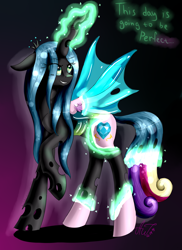 Size: 1700x2338 | Tagged: safe, artist:artyjoyful, princess cadance, queen chrysalis, alicorn, changeling, changeling queen, pony, character to character, disguise, disguised changeling, fake cadance, solo, speedpaint, transformation