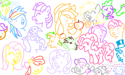 Size: 800x480 | Tagged: safe, artist:hipster-ponies, artist:shuffle001, angel bunny, apple bloom, applejack, babs seed, chickadee, derpy hooves, fluttershy, gummy, ms. peachbottom, olden pony, pinkie pie, princess cadance, rainbow dash, rarity, scootaloo, snails, snips, spike, sweetie belle, trixie, twilight sparkle, alicorn, dragon, earth pony, pegasus, pony, unicorn, female, flockdraw, mane seven, mane six, mare, ms. chickenbottom