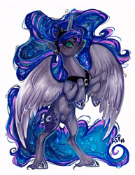 Size: 2550x3300 | Tagged: safe, artist:aspendragon, princess luna, alicorn, pony, rearing, solo, traditional art, unshorn fetlocks