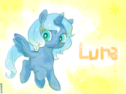 Size: 750x560 | Tagged: safe, artist:mirululu, princess luna, alicorn, pony, filly, solo, woona