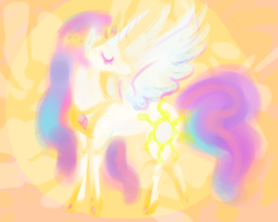 Size: 1000x800 | Tagged: safe, artist:puffpink, princess celestia, alicorn, pony, crown, female, horn, mare, multicolored mane, multicolored tail, solo, white coat, white wings, wings