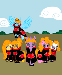 Size: 872x1058 | Tagged: artist needed, safe, derpibooru import, applejack, fluttershy, pinkie pie, rainbow dash, rarity, twilight sparkle, earth pony, pegasus, pony, unicorn, akatsuki, mary janes, naruto, pain, pain (naruto), rinnegan, six paths of harmony