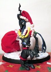 Size: 534x762 | Tagged: safe, artist:reviro, queen chrysalis, changeling, changeling queen, christmas, christmas changeling, clothes, collar, costume, craft, hat, irl, leash, photo, santa claus, santa hat, sculpture