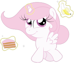 Size: 3218x2742 | Tagged: safe, artist:t-3000, princess celestia, alicorn, pony, banana, bananalestia, cake, cakelestia, cewestia, filly, levitation, magic, solo, telekinesis, younger