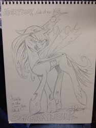 Size: 768x1024 | Tagged: safe, artist:andypriceart, queen chrysalis, changeling, changeling queen, female, horn, solo, traditional art