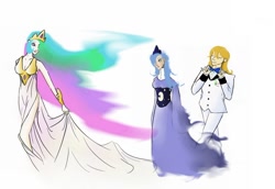 Size: 950x653 | Tagged: safe, artist:matims, prince blueblood, princess celestia, princess luna, human, artifact, bowtie, ethereal hair, female, humanized, male, royal family, s1 luna, simple background, trio, white background