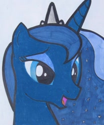 Size: 605x732 | Tagged: safe, artist:patridam, princess luna, alicorn, pony, luna eclipsed, amused, solo, traditional art