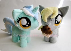 Size: 700x500 | Tagged: safe, artist:catnapcaps, derpy hooves, lyra heartstrings, filly, irl, muffin, photo, plushie