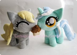 Size: 700x500 | Tagged: safe, artist:catnapcaps, derpy hooves, lyra heartstrings, filly, irl, muffin, photo, plushie