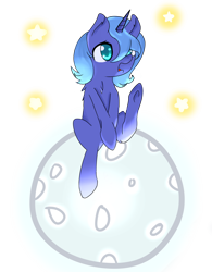 Size: 1024x1312 | Tagged: safe, artist:inkamena-less, princess luna, alicorn, pony, cute, filly, frown, looking up, moon, open mouth, simple background, sitting, solo, stars, tangible heavenly object, transparent background, woona