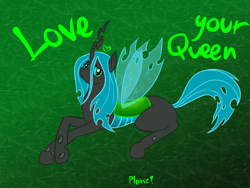 Size: 867x652 | Tagged: safe, artist:livinlovindude, queen chrysalis, changeling, changeling queen, cute, cutealis, female, frown, heart, looking at you, prone, puppy dog eyes, sad, solo, text