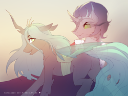 Size: 2400x1800 | Tagged: safe, artist:antiander, king sombra, queen chrysalis, changeling, changeling queen, pony, unicorn, bugbutt, chrysombra, female, male, shipping, straight