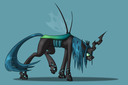 Size: 1200x803 | Tagged: safe, artist:ashskye, queen chrysalis, changeling, changeling queen, female, gritted teeth, simple background, solo, upset, walking