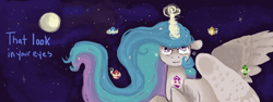 Size: 1500x565 | Tagged: safe, artist:weepysheep, princess celestia, alicorn, pony, elements of harmony, female, horn, mare, multicolored mane, solo, white coat