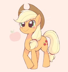 Size: 1721x1827 | Tagged: safe, artist:ginmaruxx, applejack, earth pony, pony, apple, blushing, cowboy hat, cute, female, hat, jackabetes, mare, obligatory apple, pink background, pixiv, simple background, solo