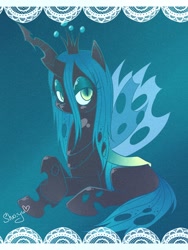 Size: 774x1032 | Tagged: safe, artist:nyako-shoyu, queen chrysalis, changeling, changeling queen, female, solo