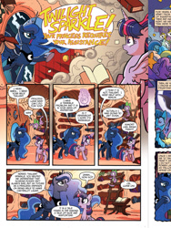 Size: 720x960 | Tagged: safe, idw, princess luna, spike, twilight sparkle, twilight sparkle (alicorn), alicorn, dragon, pony, spoiler:comic, spoiler:comicff7, female, idw advertisement, mare, preview, traditional royal canterlot voice