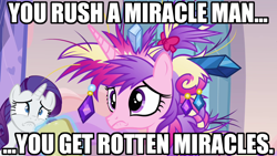 Size: 1280x720 | Tagged: safe, princess cadance, rarity, alicorn, pony, unicorn, games ponies play, image macro, messy mane, the princess bride