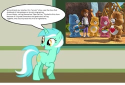 Size: 887x604 | Tagged: safe, lyra heartstrings, pony, unicorn, care bears, chalkboard, creepy care bears girl, female, human studies101 with lyra, mare, meme