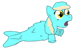 Size: 2720x1829 | Tagged: safe, artist:fluffsplosion, lyra heartstrings, fluffy pony, merpony, open mouth, rejected prototype, sea fluffies, simple background, solo, species swap, underhoof, white background