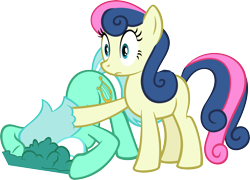 Size: 6000x4315 | Tagged: safe, artist:fineprint-mlp, bon bon, lyra heartstrings, sweetie drops, pony, .svg available, absurd resolution, bush, simple background, transparent background, vector, wide eyes