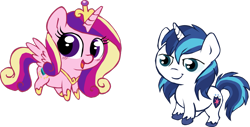 Size: 1255x637 | Tagged: safe, artist:chashubb, princess cadance, shining armor, alicorn, pony, unicorn, chibi, female, horn, male, mare, stallion