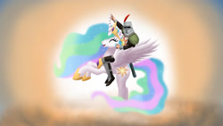 Size: 3500x1969 | Tagged: safe, artist:gennbu, princess celestia, alicorn, pony, crossover, cute, cutelestia, dark souls, happy, humans riding ponies, napoleon crossing the alps, praise the sun, solaire of astora