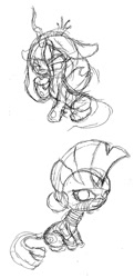 Size: 657x1353 | Tagged: safe, artist:kildaver, queen chrysalis, zecora, changeling, changeling queen, zebra, chibi, sketch