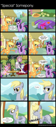 Size: 2860x6436 | Tagged: safe, artist:zsparkonequus, applejack, derpy hooves, princess cadance, rarity, twilight sparkle, twilight sparkle (alicorn), alicorn, earth pony, pegasus, pony, unicorn, comic, derp, derpy gonna derp, dialogue, female, mare, nose wrinkle