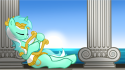 Size: 1194x670 | Tagged: safe, artist:bedupolker, lyra heartstrings, column, eyes closed, laurel wreath, lyre, roman, rome, solo