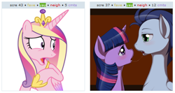 Size: 530x283 | Tagged: safe, artist:kloudmutt, princess cadance, soarin', twilight sparkle, alicorn, pony, drool, exploitable meme, female, juxtaposition, juxtaposition win, male, shipping, soarlight, straight