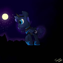 Size: 800x800 | Tagged: safe, artist:tremble, princess luna, alicorn, pony, filly, moon, night, solo, tree