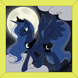 Size: 2000x2000 | Tagged: safe, artist:zombie-burrito, princess luna, alicorn, pony, cloud, cloudy, moon, night, sky, smiling, solo